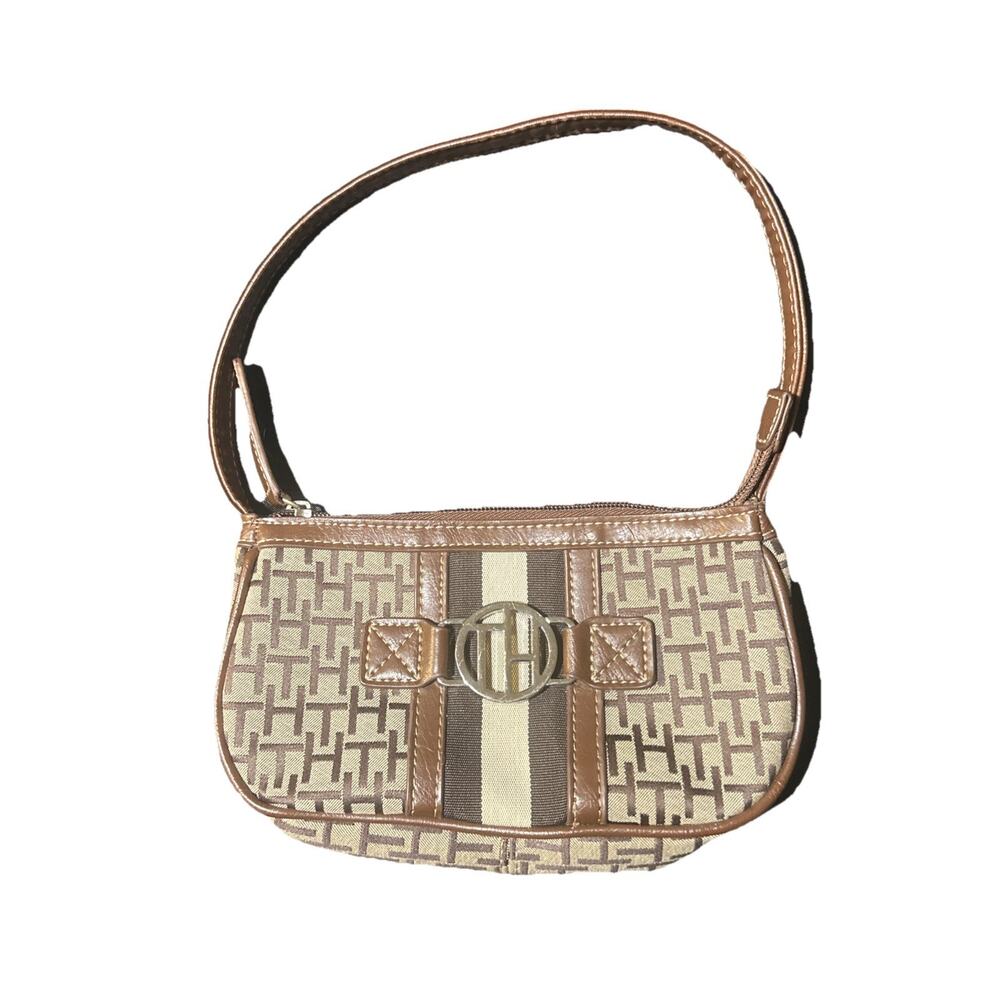 Tommy Hilfiger Women’s Purse Handbag Small Y2K Brown 8”x3” Leather Strap